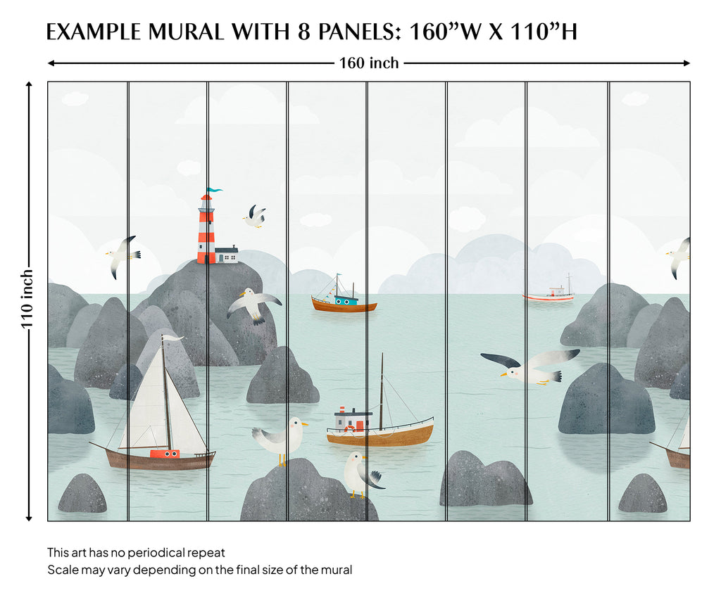Ship and Lighthouse Peel and Stick Wall Mural