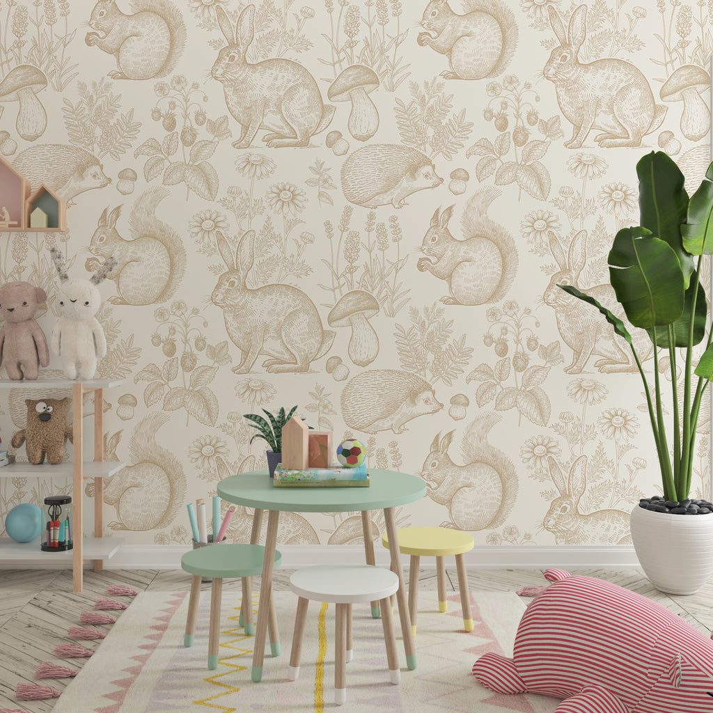 Beige Rabbit Peel and Stick Wall Mural