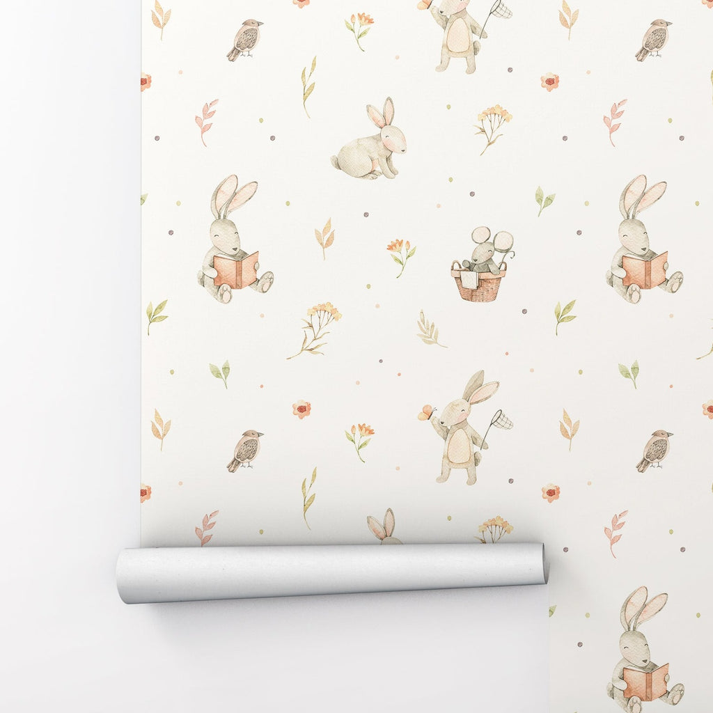 Watercolor Baby Bunnies Peel and Stick Wallpaper