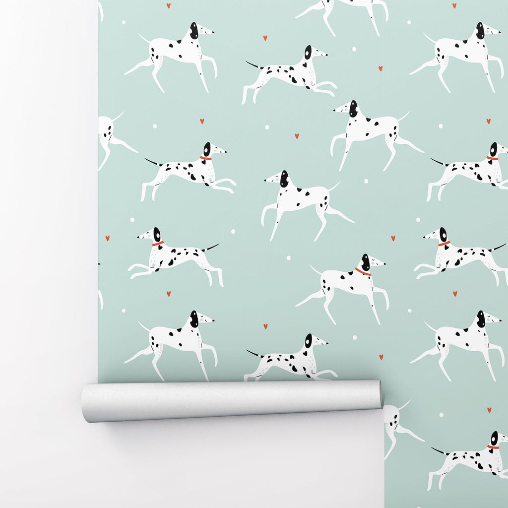 Cute Funny White Spotted Dogs Peel and Stick Wallpaper