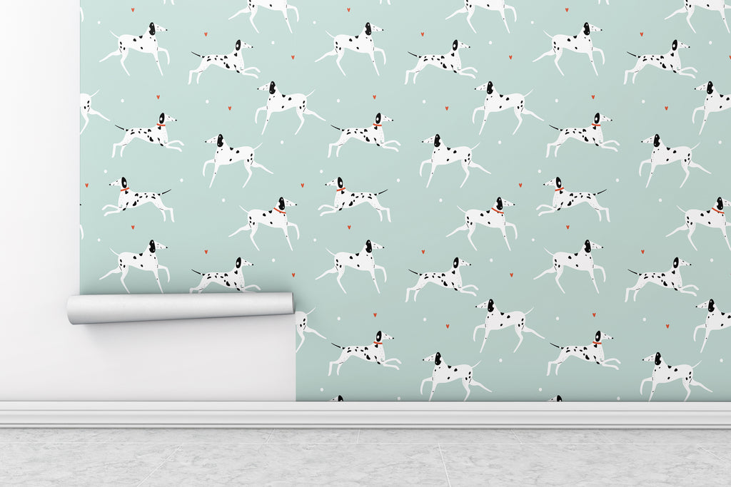 Cute Funny White Spotted Dogs Peel and Stick Wallpaper